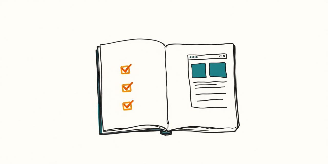 Open notebook with checkmarks beside a sketched webpage